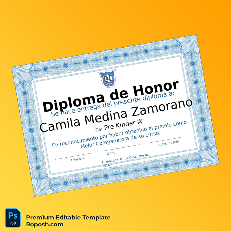 Editable Chile Puente Alto School Honor Diploma Template – Fast Edit Editable Chile Puente Alto School Honor Diploma Template – Fast Edit