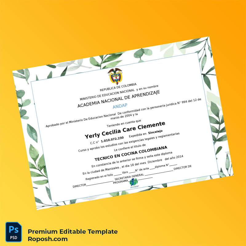 Editable Colombia Academia Nacional de Aprendizaje Tecnico en Cocina Colombiana (Fast Edit) Editable Colombia Academia Nacional de Aprendizaje Tecnico en Cocina Colombiana (Fast Edit)