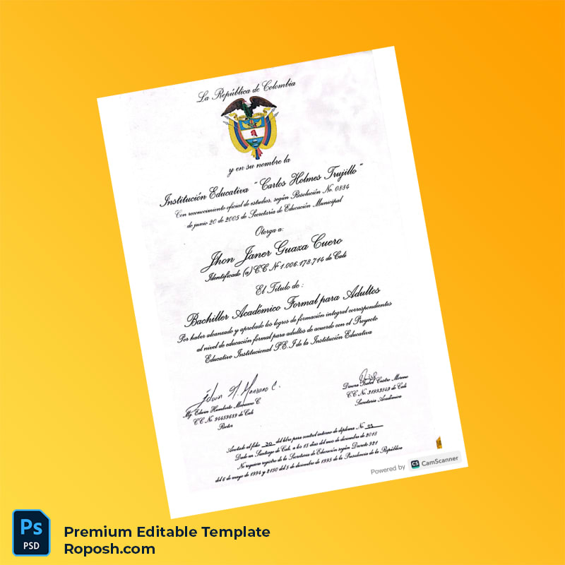 Editable Colombia Carlos Holmes Trujillo High School Diploma – Instant Download 2 Page Editable Colombia Carlos Holmes Trujillo High School Diploma – Instant Download 2 Page