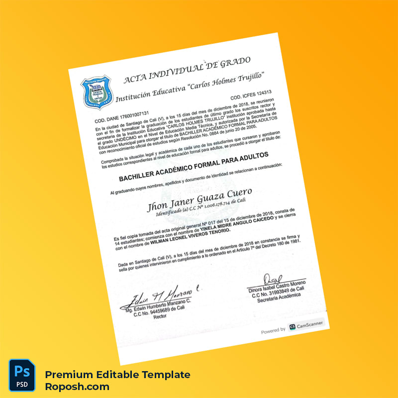 Editable Colombia Carlos Holmes Trujillo High School Diploma – Instant Download 2 Page Editable Colombia Carlos Holmes Trujillo High School Diploma – Instant Download 2 Page