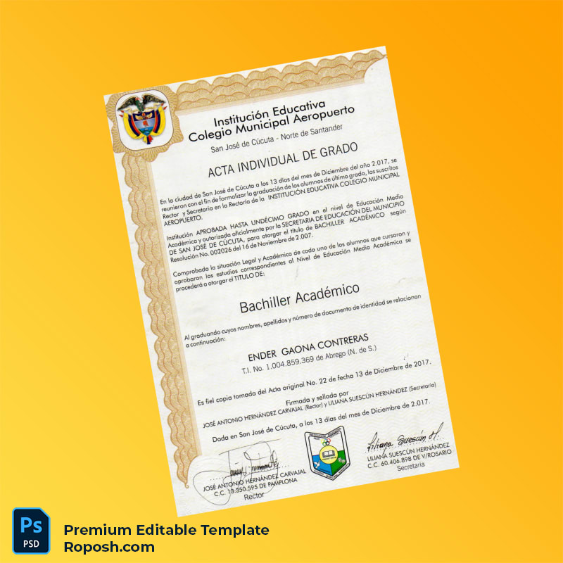 Editable Colombia Colegio Municipal Aeropuerto High School Diploma – Instant Download Editable Colombia Colegio Municipal Aeropuerto High School Diploma – Instant Download