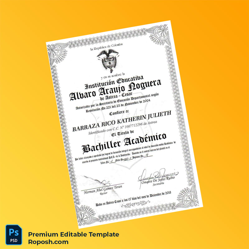 Editable Colombia Institución Educativa Álvaro Araujo Noguera Diploma – Instant Download Editable Colombia Institución Educativa Álvaro Araujo Noguera Diploma – Instant Download