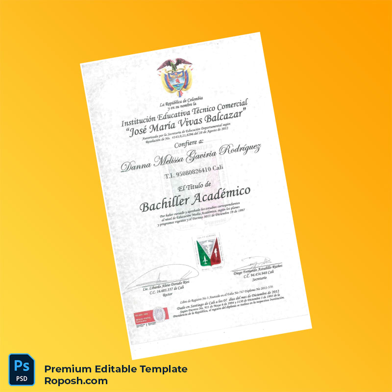 Editable Colombia José Maria Vivas Balcazar Academic Bachelor Diploma Template – Instant Download Editable Colombia José Maria Vivas Balcazar Academic Bachelor Diploma Template – Instant Download