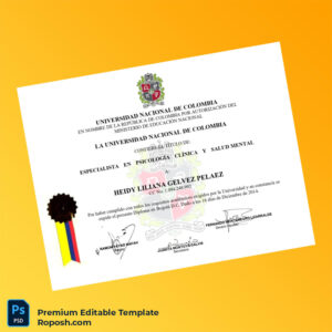 Editable Diploma Template – Colombia National University Specialist in Clinical Psychology and Mental Health Diploma (Fast Edit) Editable Diploma Template – Colombia National University Specialist in Clinical Psychology and Mental Health Diploma (Fast Edit)