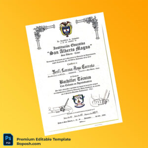 Editable Colombia San Alberto Magno Technical High School Diploma – Instant Download Editable Colombia San Alberto Magno Technical High School Diploma – Instant Download