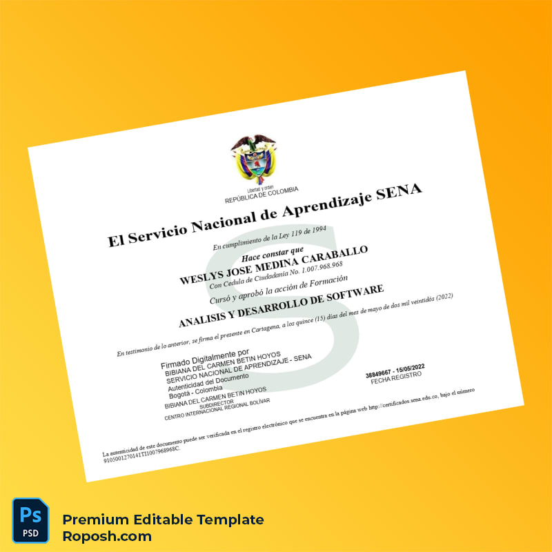 Editable Colombia Servicio Nacional de Aprendizaje SENA Diploma – Fast Edit Editable Colombia Servicio Nacional de Aprendizaje SENA Diploma – Fast Edit