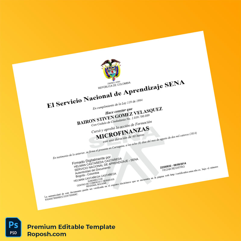 Editable Colombia Servicio Nacional de Aprendizaje SENA Microfinance Diploma (Fast Edit) Editable Colombia Servicio Nacional de Aprendizaje SENA Microfinance Diploma (Fast Edit)