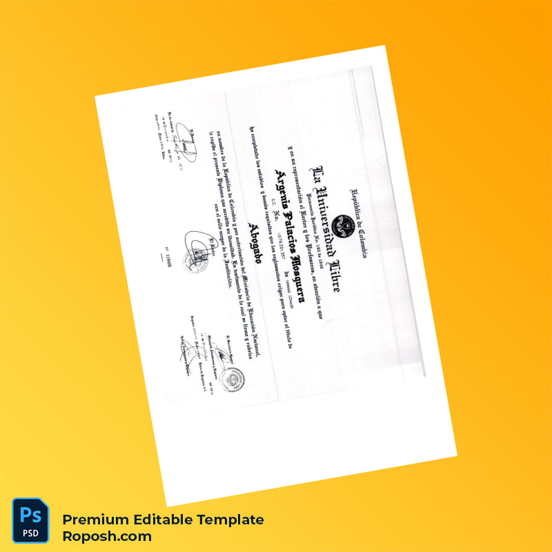 Editable Colombia Universidad Libre Bachelor of Laws Diploma – Instant Download 2 Page Editable Colombia Universidad Libre Bachelor of Laws Diploma – Instant Download 2 Page
