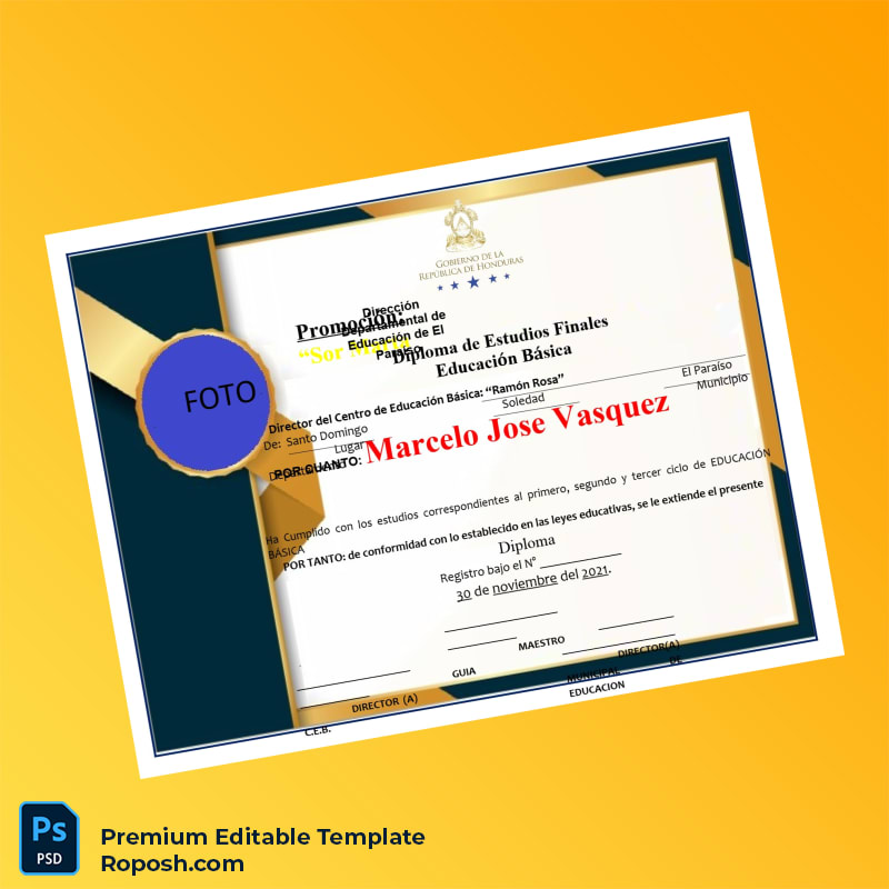 Editable Dominican Republic Sor Marta Promotion Basic Education Diploma (Fast Edit) 6 Page Editable Dominican Republic Sor Marta Promotion Basic Education Diploma (Fast Edit) 6 Page