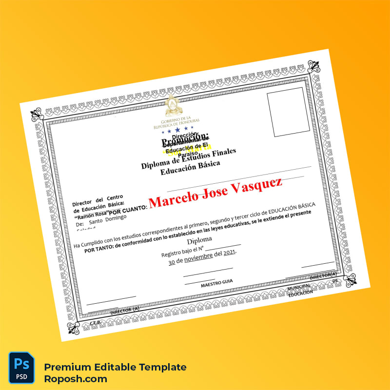 Editable Dominican Republic Sor Marta Promotion Basic Education Diploma (Fast Edit) 6 Page Editable Dominican Republic Sor Marta Promotion Basic Education Diploma (Fast Edit) 6 Page