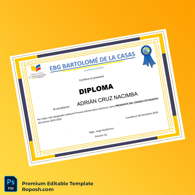 Editable Ecuador EBG Bartolomé de las Casas Student Council President Diploma – Instant Download 3 Page Editable Ecuador EBG Bartolomé de las Casas Student Council President Diploma – Instant Download 3 Page