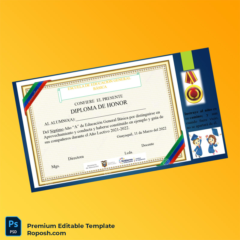 Editable Ecuador Escuela de Educación General Básica Seventh Year Diploma – Instant Download 3 Page Editable Ecuador Escuela de Educación General Básica Seventh Year Diploma – Instant Download 3 Page