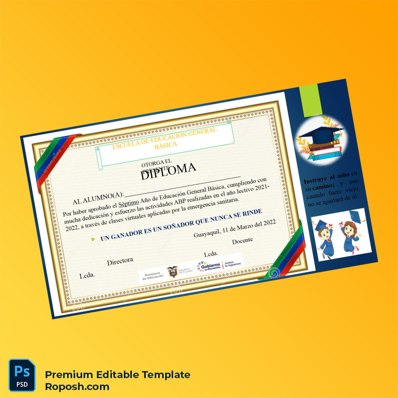 Editable Ecuador Escuela de Educación General Básica Seventh Year Diploma – Instant Download 3 Page Editable Ecuador Escuela de Educación General Básica Seventh Year Diploma – Instant Download 3 Page