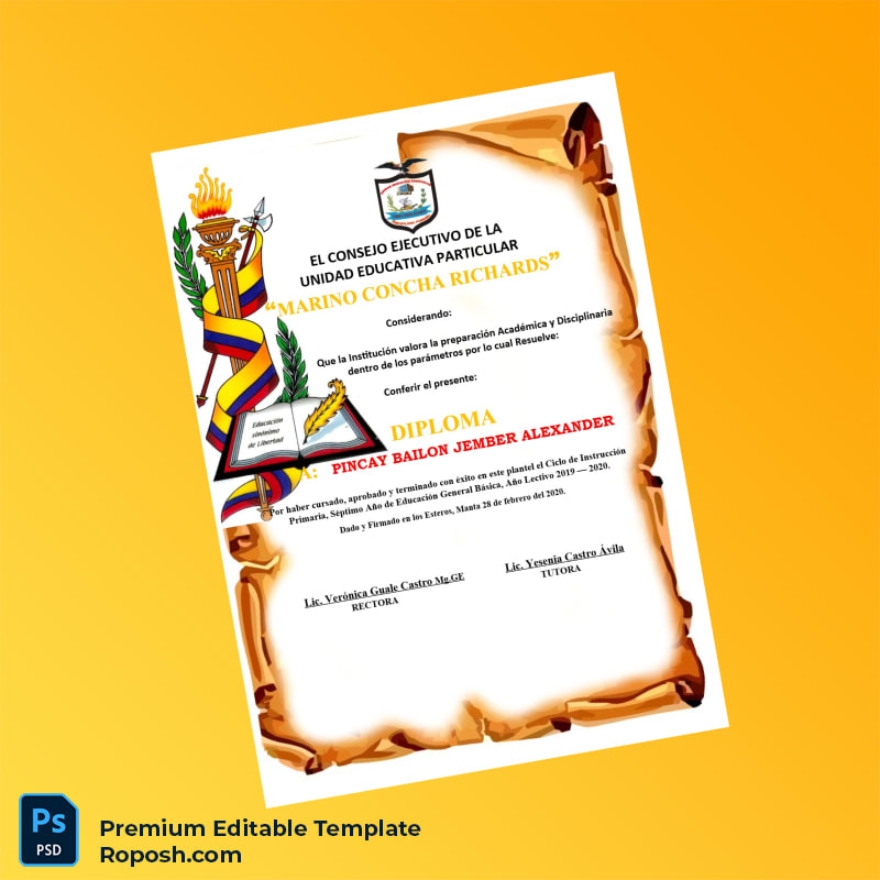 Editable Ecuador Marino Concha Richards Diploma Template (Instant Download) 4 Page Editable Ecuador Marino Concha Richards Diploma Template (Instant Download) 4 Page