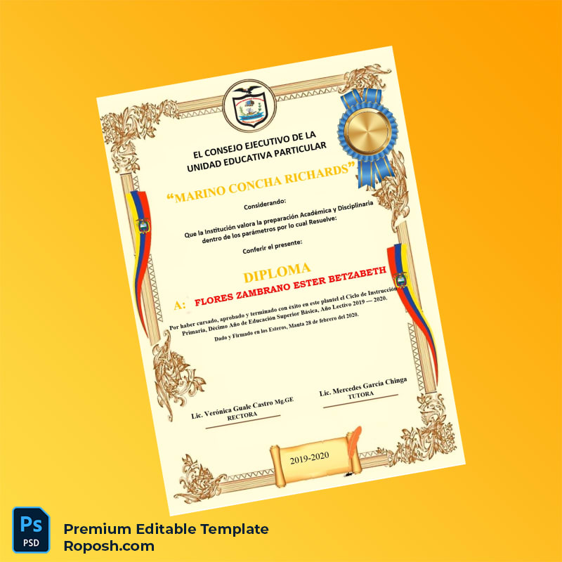 Editable Ecuador Unidad Educativa Particular Marino Concha Richards High School Diploma – Instant Download 7 Page Editable Ecuador Unidad Educativa Particular Marino Concha Richards High School Diploma – Instant Download 7 Page