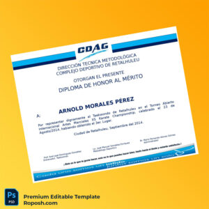 Editable Guatemala CDAG Taekwondo Honor Diploma Template – Fast Edit Editable Guatemala CDAG Taekwondo Honor Diploma Template – Fast Edit