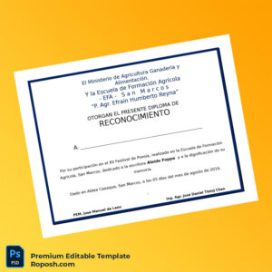 Editable Guatemala Escuela de Formación Agrícola Recognition Diploma Template (Fast Edit) 2 Page