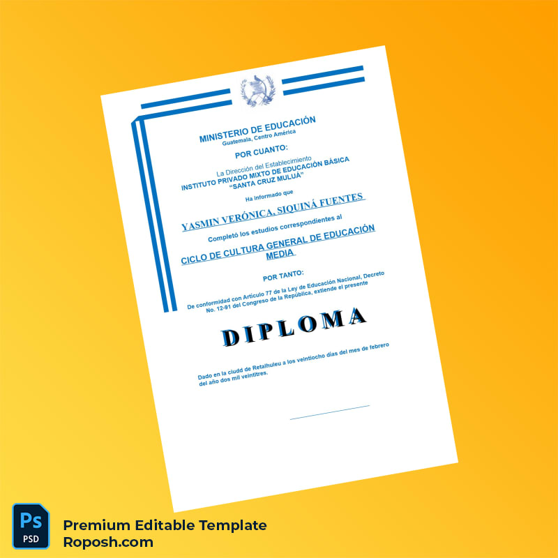 Editable Guatemala Instituto Privado Mixto de Educación Básica Santa Cruz Mulú Diploma – Fast Edit 2 Page Editable Guatemala Instituto Privado Mixto de Educación Básica Santa Cruz Mulú Diploma – Fast Edit 2 Page