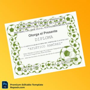 Editable Diploma Template Guatemala Junta Deportiva del Campeonato Independiente de Fútbol Diploma (Instant Download)