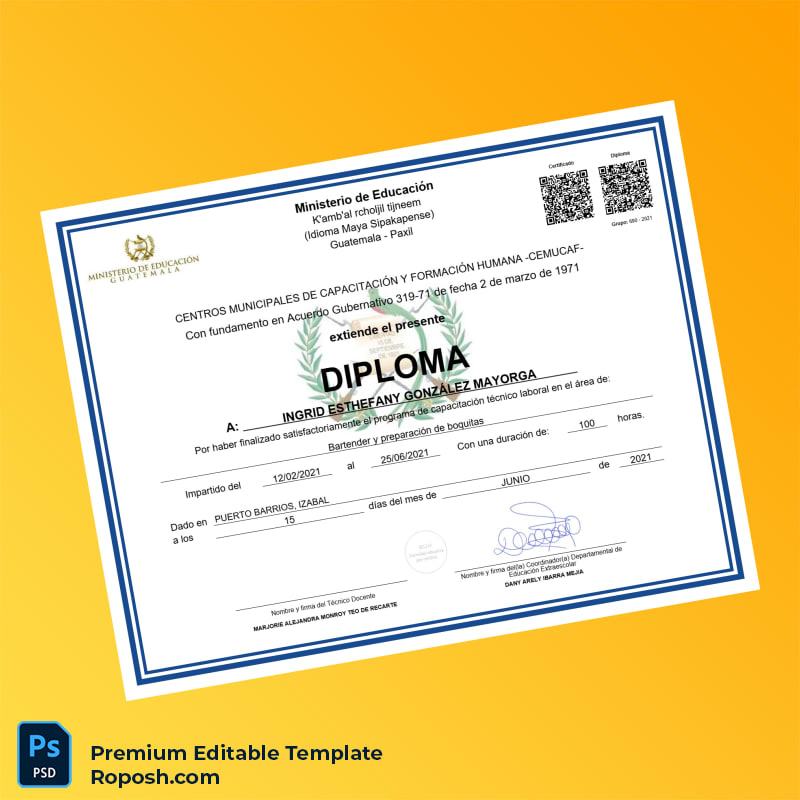 Editable Guatemala Ministry of Education Bartender Training Diploma Template – Fast Edit Editable Guatemala Ministry of Education Bartender Training Diploma Template – Fast Edit