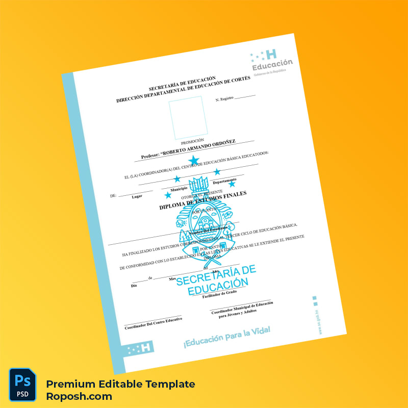 Editable Honduras Diploma de Basic Studies Certificate – Fast Edit Editable Honduras Diploma de Basic Studies Certificate – Fast Edit
