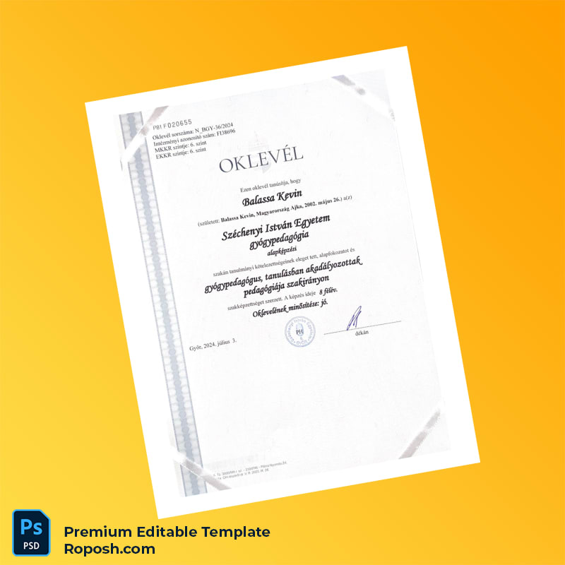 Editable Hungary Széchenyi István University Bachelor of Science in Educational Therapy Template (Instant Download) 2 Page Editable Hungary Széchenyi István University Bachelor of Science in Educational Therapy Template (Instant Download) 2 Page