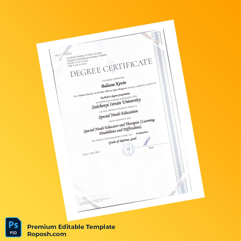 Editable Hungary Széchenyi István University Bachelor of Science in Educational Therapy Template (Instant Download) 2 Page Editable Hungary Széchenyi István University Bachelor of Science in Educational Therapy Template (Instant Download) 2 Page