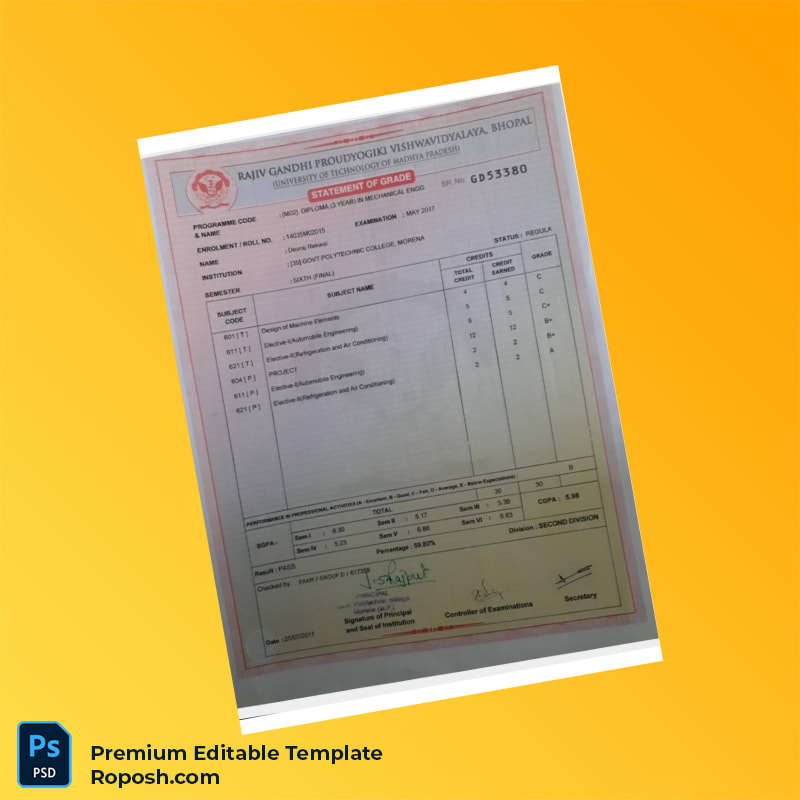 Editable India Government Polytechnic College Morena Diploma in Mechanical Engineering Template (Fast Edit) Editable India Government Polytechnic College Morena Diploma in Mechanical Engineering Template (Fast Edit)