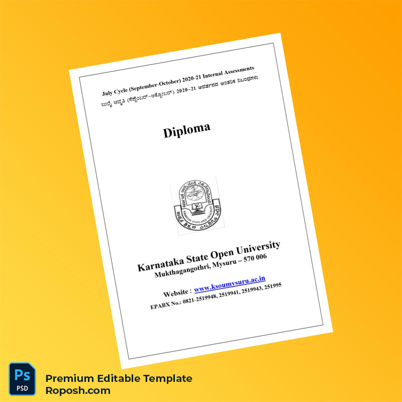 Editable India Karnataka State Open University Diploma Template – Fast Edit 8 Page Editable India Karnataka State Open University Diploma Template – Fast Edit 8 Page