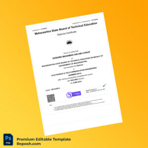 Editable India Maharashtra State Board of Technical Education Diploma in Electronics & Tele-Communication Engineering Template – Digital Copy Editable India Maharashtra State Board of Technical Education Diploma in Electronics & Tele-Communication Engineering Template – Digital Copy
