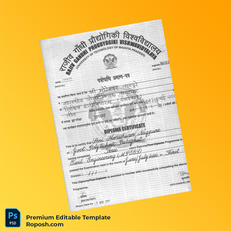 Editable India Rajiv Gandhi Technical University Diploma in Civil Engineering Template – Fast Edit 2 Page Editable India Rajiv Gandhi Technical University Diploma in Civil Engineering Template – Fast Edit 2 Page