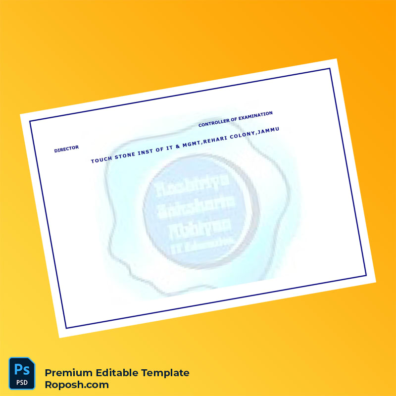 Editable India Touch Stone Institute of IT & Management National Computer Literacy Diploma – Fast Edit 2 Page Editable India Touch Stone Institute of IT & Management National Computer Literacy Diploma – Fast Edit 2 Page