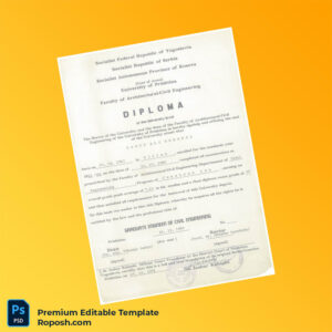 Editable Kosovo University of Prishtina Graduate Engineer of Civil Engineering Diploma (Instant Download)