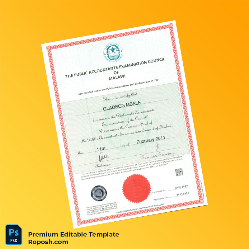 Editable Malawi Public Accountants Examination Council Diploma Certificate – Fast Edit Editable Malawi Public Accountants Examination Council Diploma Certificate – Fast Edit