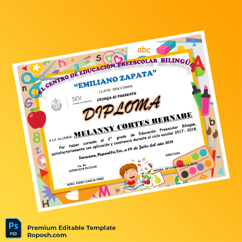 Editable Mexico Emiliano Zapata Preschool Center Preschool Diploma – Fast Edit 3 Page Editable Mexico Emiliano Zapata Preschool Center Preschool Diploma – Fast Edit 3 Page