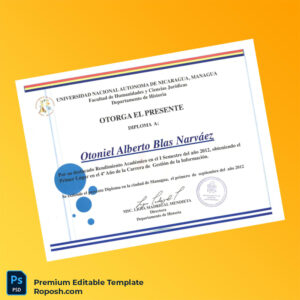 Editable Nicaragua National Autonomous University Diploma Template – Fast Edit