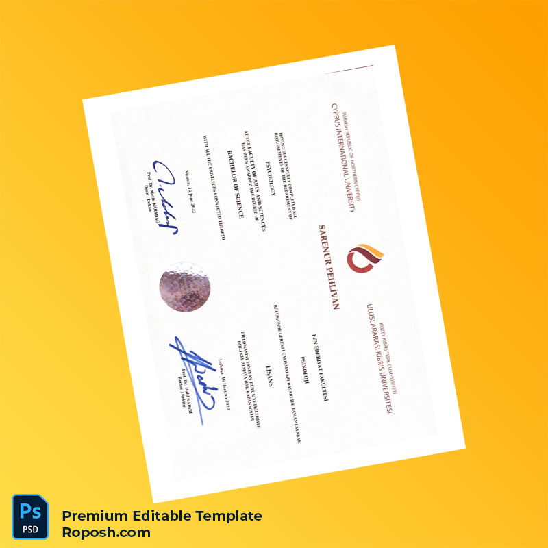 Editable Northern Cyprus International University Bachelor of Science in Psychology Template (Fast Edit) 2 Page Editable Northern Cyprus International University Bachelor of Science in Psychology Template (Fast Edit) 2 Page