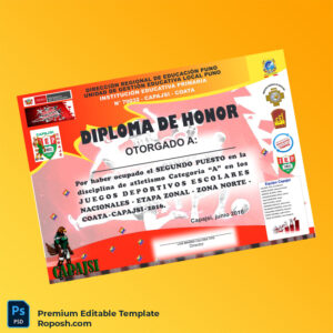 Editable Diploma Template – Peru Capajsi Primary School Honor Diploma Template (Fast Edit) Editable Diploma Template – Peru Capajsi Primary School Honor Diploma Template (Fast Edit)