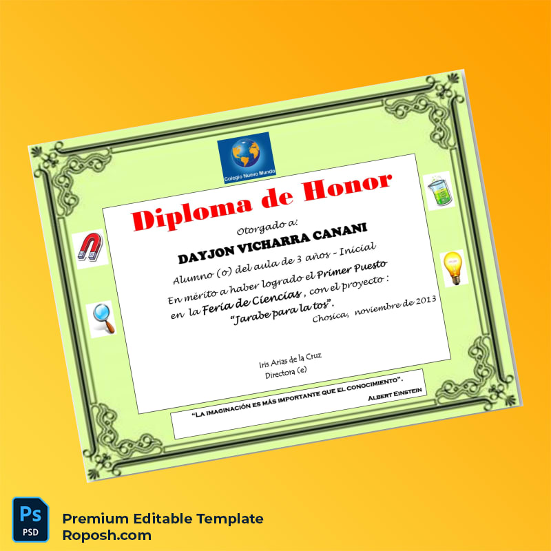 Printable Peru Colegio Nuevo Mundo Honor Diploma – Instant Download Printable Peru Colegio Nuevo Mundo Honor Diploma – Instant Download