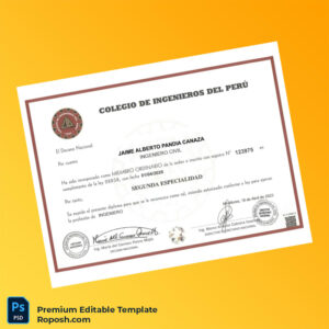Editable Peru Colegio de Ingenieros del Perú Engineer Diploma Certificate – Instant Download