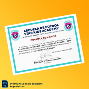 Editable Peru Escuela de Fútbol Star Kids Academy Diploma of Honor Template (Fast Edit)