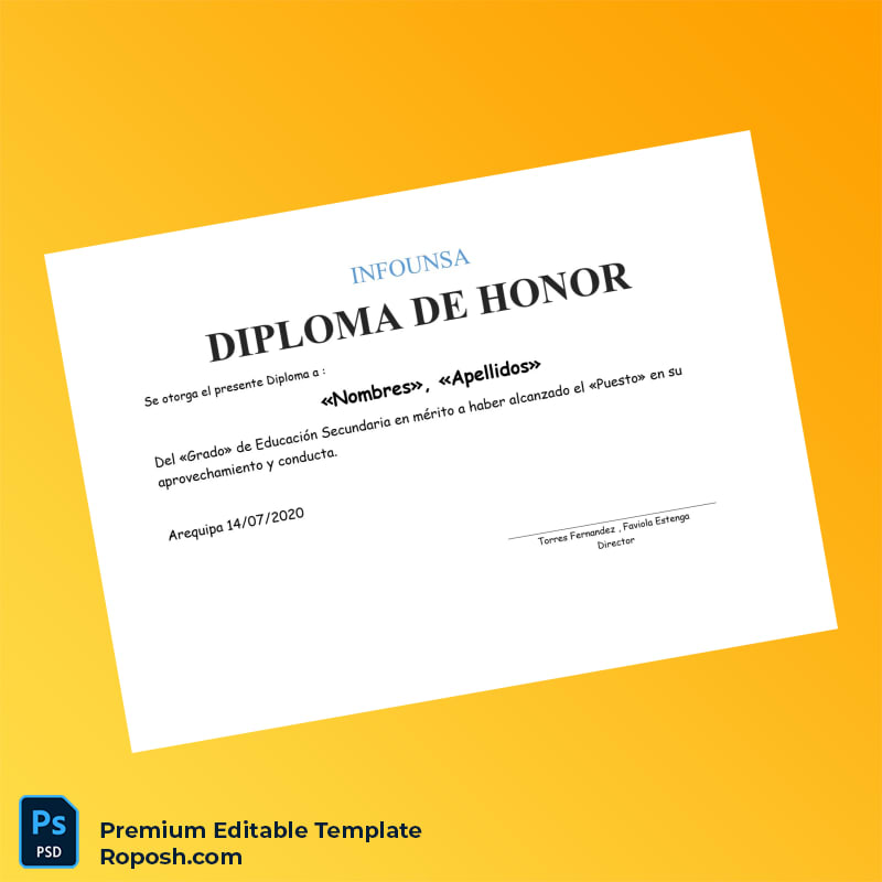 Editable Peru INFOUNSA Honor Diploma Template – Fast Edit Editable Peru INFOUNSA Honor Diploma Template – Fast Edit