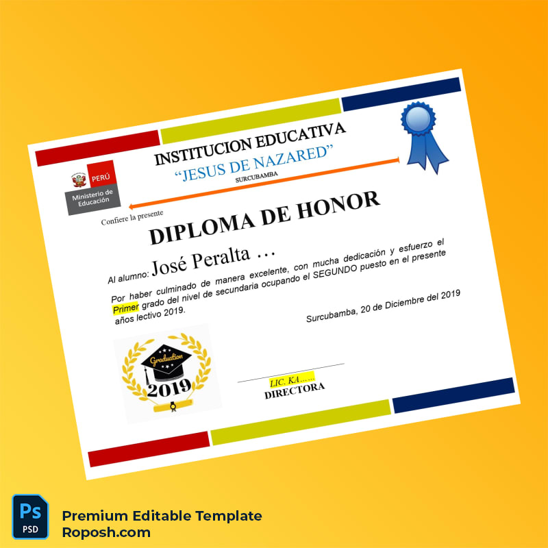 Editable Peru Jesus de Nazared Honor Diploma – Fast Edit Editable Peru Jesus de Nazared Honor Diploma – Fast Edit