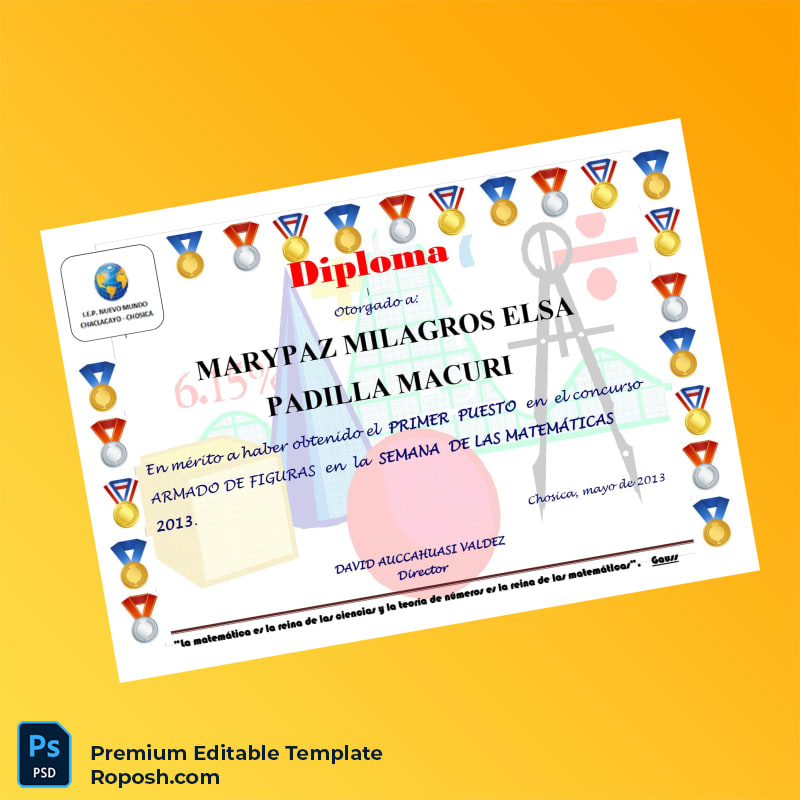 Printable Peru L.E.P. Nuevo Mundo High School Diploma in Mathematics Template – Fast Edit Printable Peru L.E.P. Nuevo Mundo High School Diploma in Mathematics Template – Fast Edit