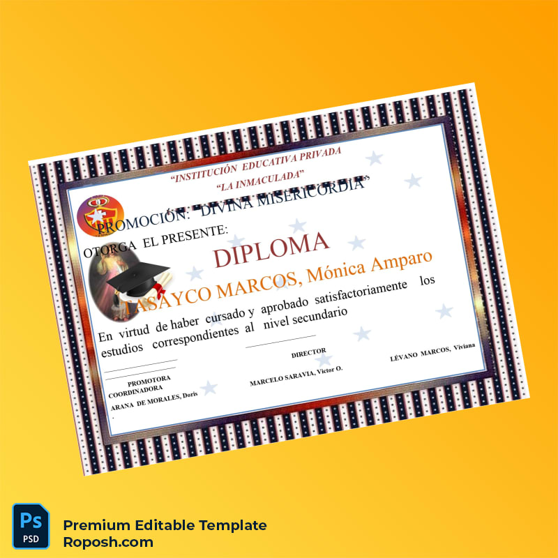 Editable Diploma Template Peru La Inmaculada High School Diploma (Fast Edit) 5 Page Editable Diploma Template Peru La Inmaculada High School Diploma (Fast Edit) 5 Page