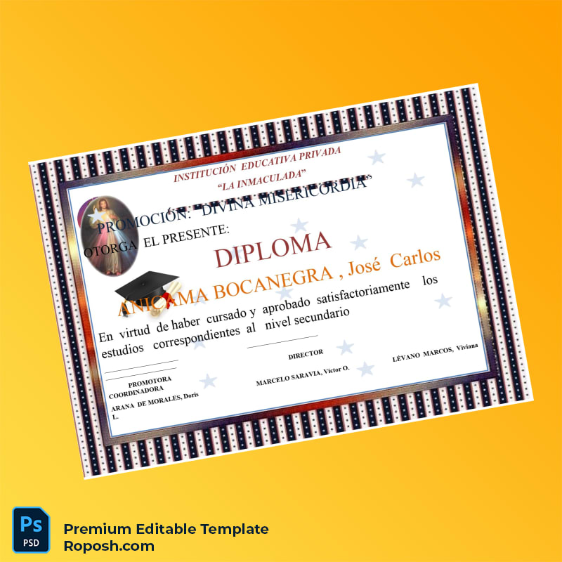 Editable Diploma Template Peru La Inmaculada High School Diploma (Fast Edit) 5 Page Editable Diploma Template Peru La Inmaculada High School Diploma (Fast Edit) 5 Page