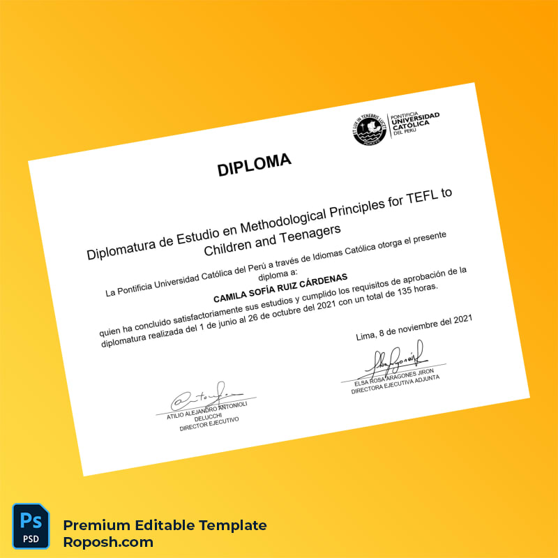 Editable Peru Pontificia Universidad Católica del Perú Diploma in Methodological Principles for TEFL to Children and Teenagers – Fast Edit 2 Page Editable Peru Pontificia Universidad Católica del Perú Diploma in Methodological Principles for TEFL to Children and Teenagers – Fast Edit 2 Page