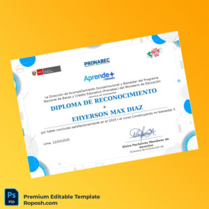 Editable Peru Pronabec Diploma of Recognition – Instant Download Editable Peru Pronabec Diploma of Recognition – Instant Download