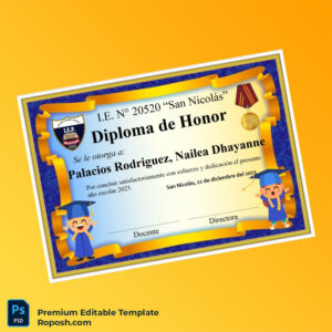 Editable Peru San Nicolás School Honor Diploma Template – Fast Edit Editable Peru San Nicolás School Honor Diploma Template – Fast Edit