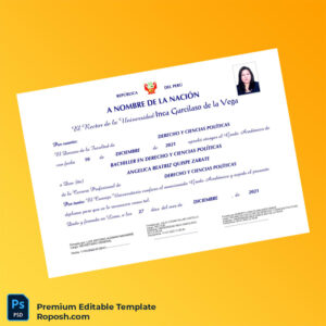 Editable Diploma Template Peru Universidad Inca Garcilaso de la Vega Bachelor of Law and Political Science Template (Fast Edit) 2 Page Editable Diploma Template Peru Universidad Inca Garcilaso de la Vega Bachelor of Law and Political Science Template (Fast Edit) 2 Page